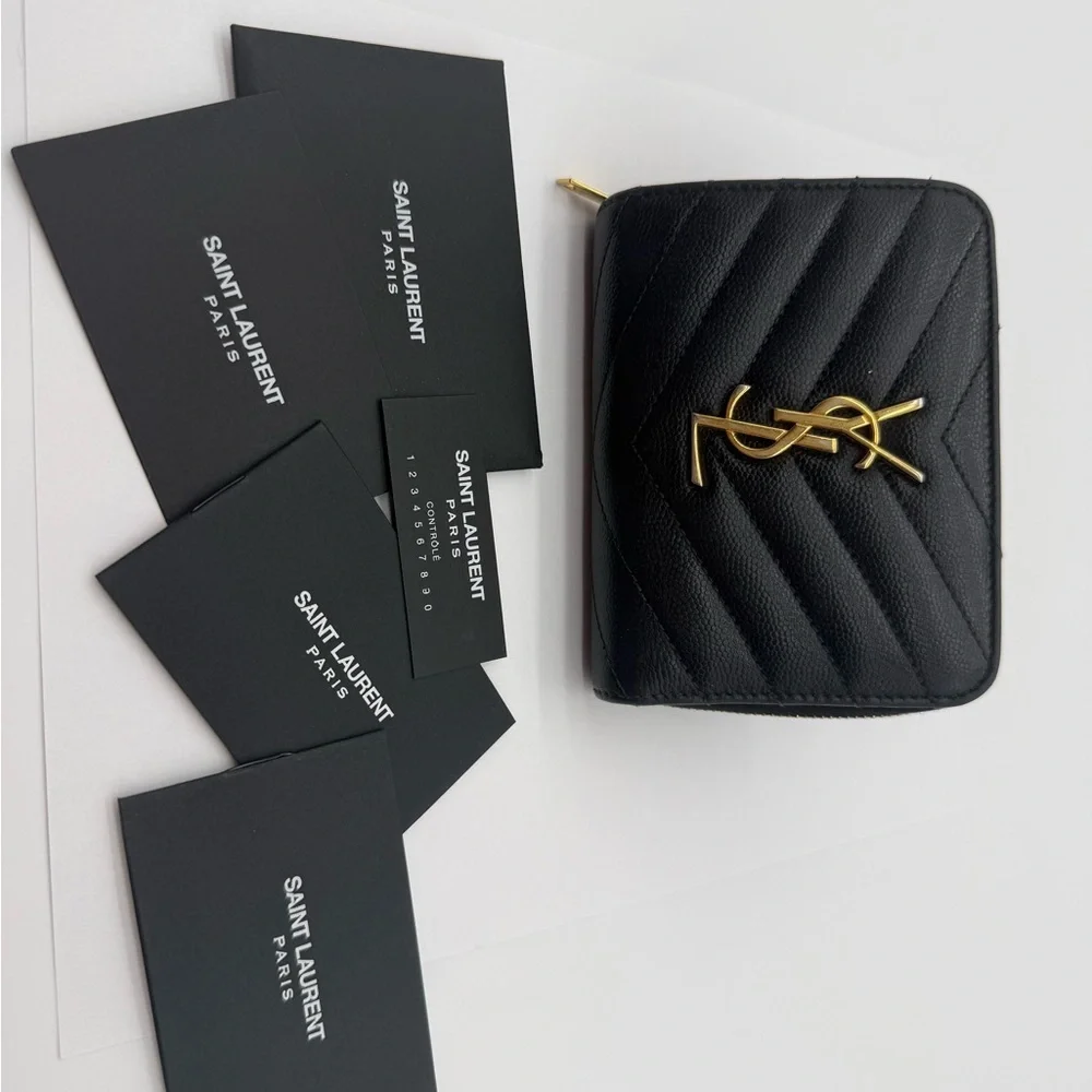 Yves Saint Laurent Black Quilted Leather Wallet with Gold YSL Logo - Picture 16 of 16
